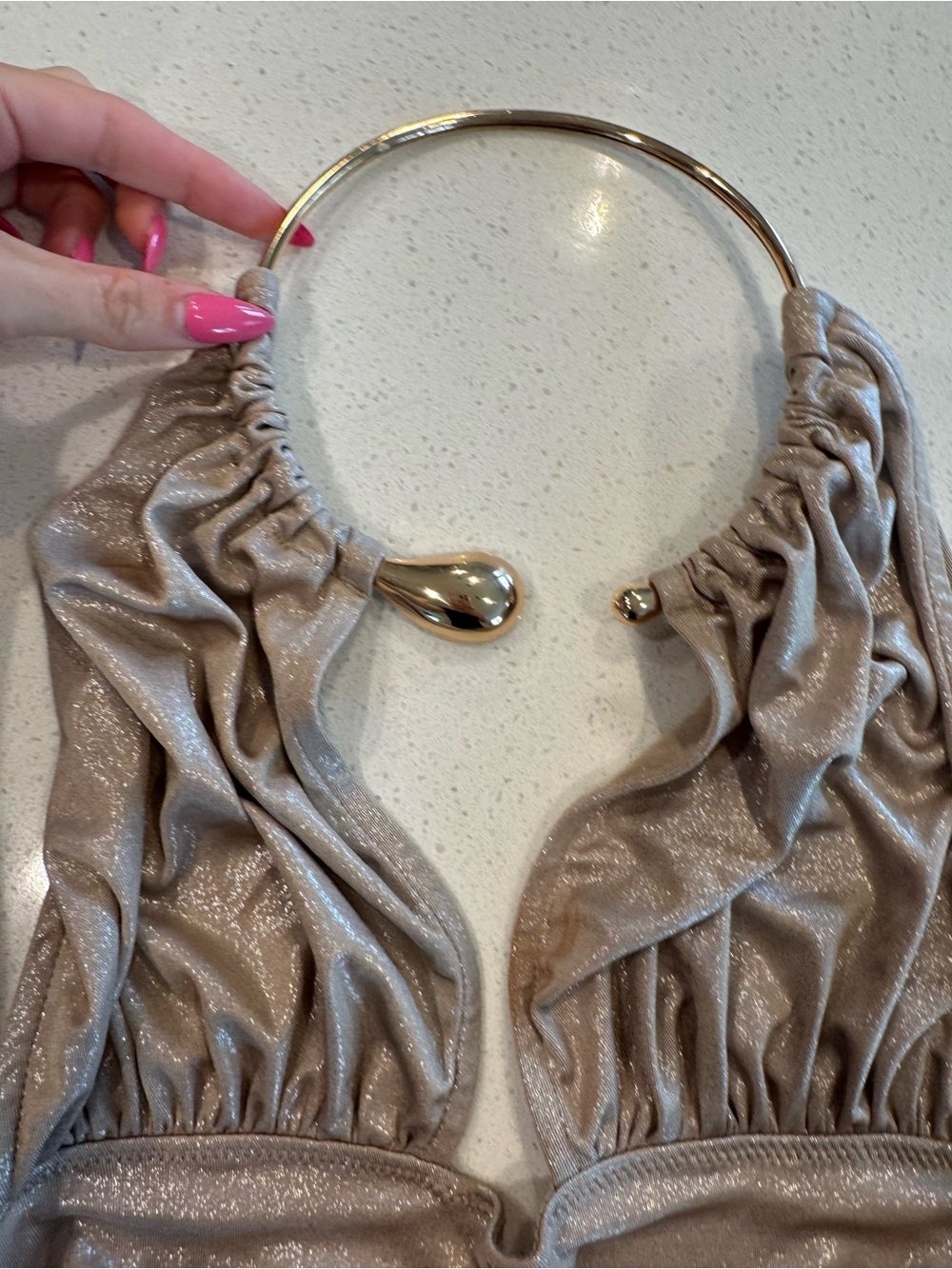 Tiger Mist Champange Ruched Crop Top | Metallic Bustier Size XS - Picture 2 of 9